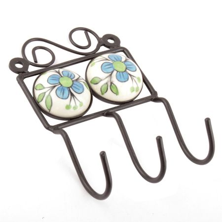 Turquoise Flower Ceramic Tiles Hooks